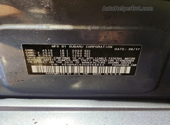 4S3BNAC60H3068843 2017 SUBARU LEGACY Blue Вид підкапотного простору