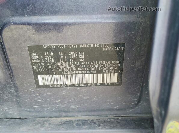 4S3BNAF69H3016798 2017 SUBARU LEGACY Gray Vista del compartimento del motor