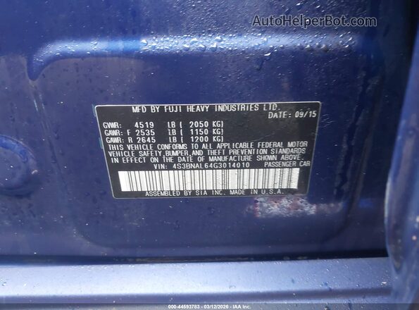 4S3BNAL64G3014010 2016 SUBARU LEGACY Blue 