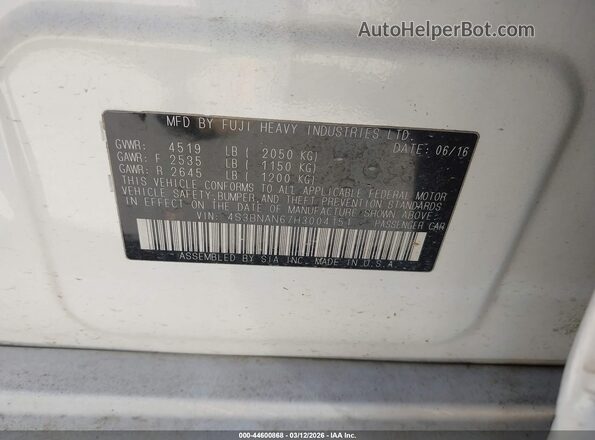 4S3BNAN67H3004151 2017 SUBARU LEGACY Белый Вид подкапотного пространства