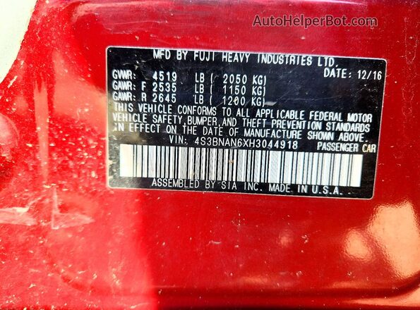 4S3BNAN6XH3044918 2017 SUBARU LEGACY Red Widok komory silnika