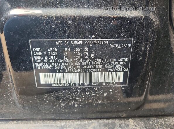 4S3BNAR62K3028844 2019 SUBARU LEGACY Black Engine compartment view