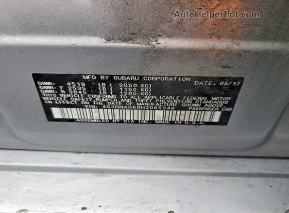 4S3BNAS69H3065246 2017 SUBARU LEGACY Silver Engine compartment view