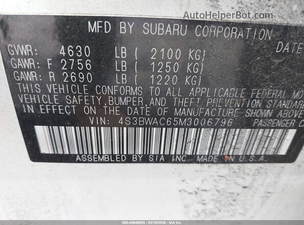 4S3BWAC65M3006796 2021 SUBARU LEGACY White 