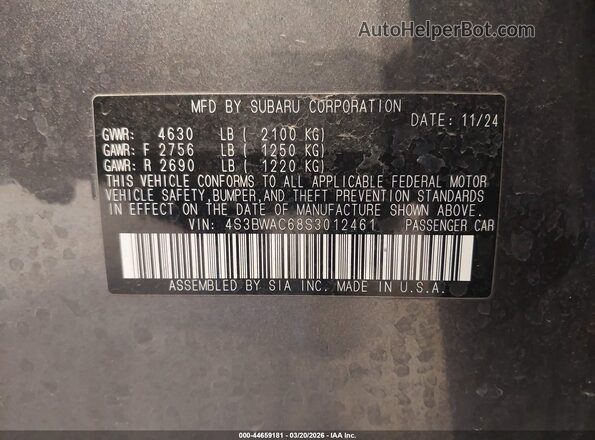 4S3BWAC68S3012461 2025 SUBARU LEGACY Серебряный Вид подкапотного пространства