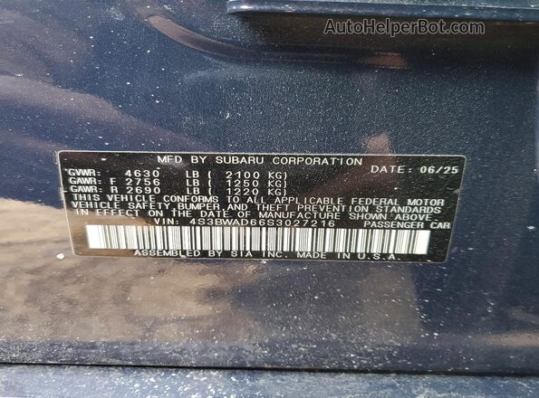 4S3BWAD66S3027216 2025 SUBARU LEGACY Blue Engine compartment view