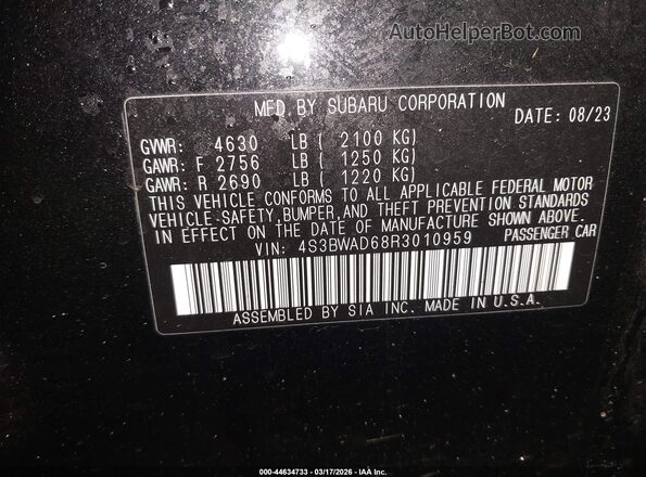 4S3BWAD68R3010959 2024 SUBARU LEGACY Черный Вид подкапотного пространства