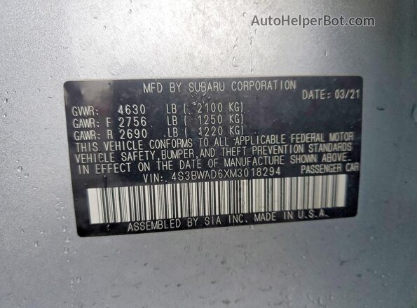 4S3BWAD6XM3018294 2021 SUBARU LEGACY Silver 