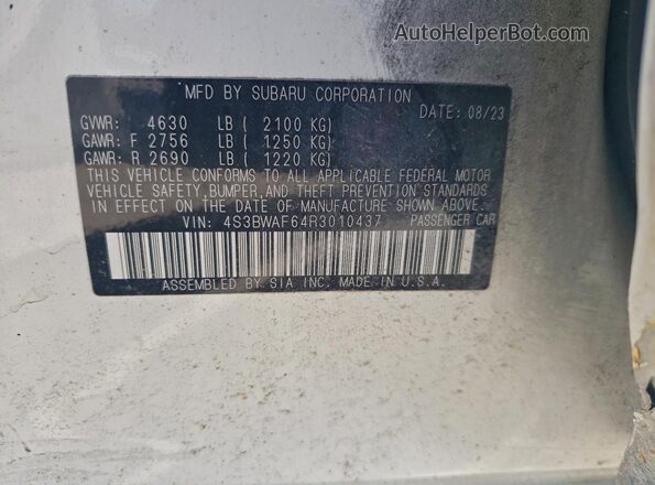 4S3BWAF64R3010437 2024 SUBARU LEGACY White Вид підкапотного простору