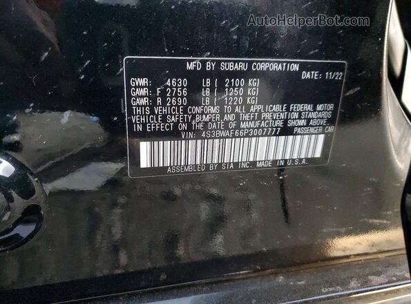 4S3BWAF66P3007777 2023 SUBARU LEGACY Black VIN sticker view