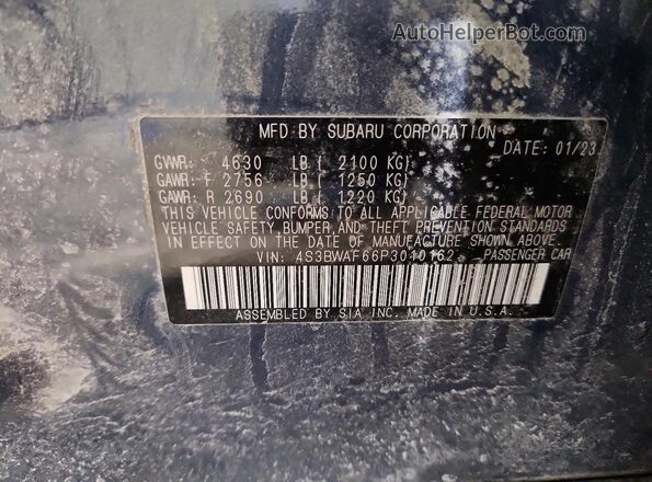 4S3BWAF66P3010162 2023 SUBARU LEGACY Blue Widok naklejki z numerem VIN