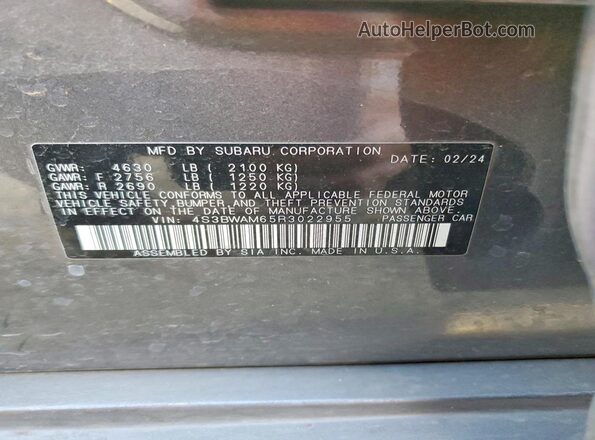 4S3BWAM65R3022955 2024 SUBARU LEGACY Gray Շարժիչի բաժամունքի տեսք