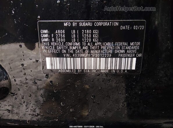 4S3BWGP61P3012239 2023 SUBARU LEGACY Black 