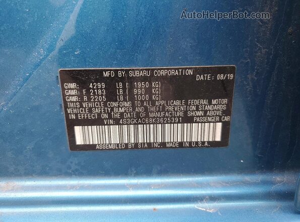 4S3GKAC68K3625391 2019 SUBARU IMPREZA Blue 