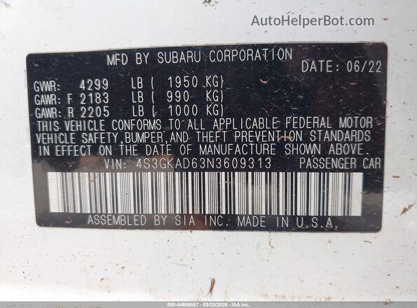 4S3GKAD63N3609313 2022 SUBARU IMPREZA Белый Вид подкапотного пространства