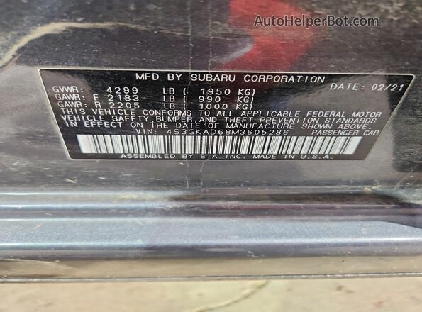 4S3GKAD68M3605286 2021 SUBARU IMPREZA Charcoal Engine compartment view