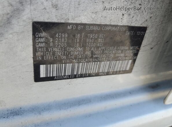 4S3GKAD69N3605315 2022 SUBARU IMPREZA White Vista del compartimento del motor