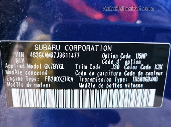 4S3GKAM67J3611477 2018 SUBARU IMPREZA Blue Widok komory silnika