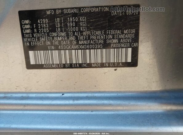 4S3GKAM6XM3600395 2021 SUBARU IMPREZA Silver Vista del compartimento del motor