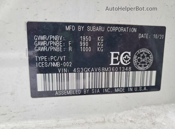 4S3GKAV68M3601348 2021 SUBARU IMPREZA Белый Вид подкапотного пространства