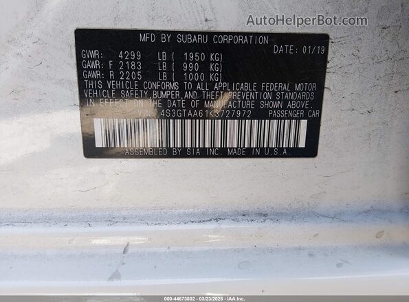 4S3GTAA61K3727972 2019 SUBARU IMPREZA Белый 