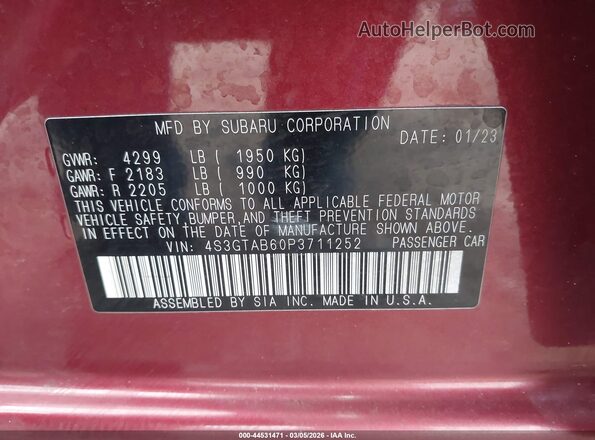 4S3GTAB60P3711252 2023 SUBARU IMPREZA Maroon Engine compartment view