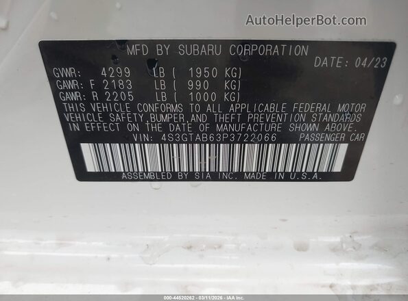 4S3GTAB63P3722066 2023 SUBARU IMPREZA White Вид підкапотного простору