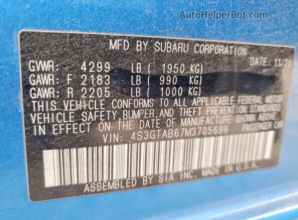 4S3GTAB67M3705699 2021 SUBARU IMPREZA Синий Вид подкапотного пространства