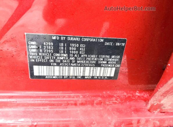 4S3GTAM65K3706005 2019 SUBARU IMPREZA Red 