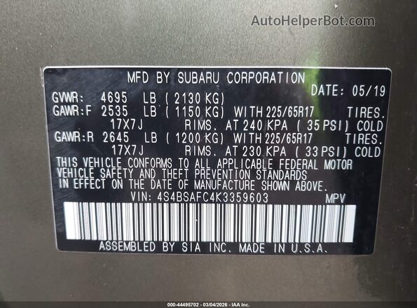 4S4BSAFC4K3359603 2019 SUBARU OUTBACK Green 