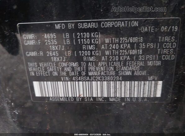 4S4BSAJC2K3380294 2019 SUBARU OUTBACK Black Widok komory silnika
