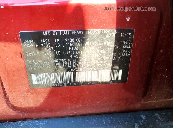 4S4BSAKC5H3270976 2017 SUBARU OUTBACK Burgundy Engine compartment view
