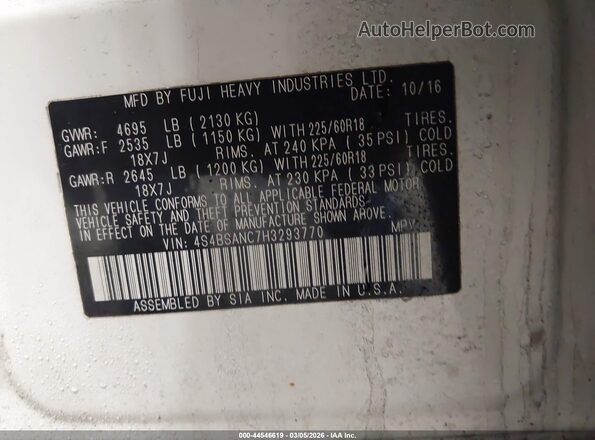 4S4BSANC7H3293770 2017 SUBARU OUTBACK White Engine compartment view