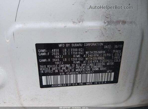 4S4BSENC7J3246817 2018 SUBARU OUTBACK White 