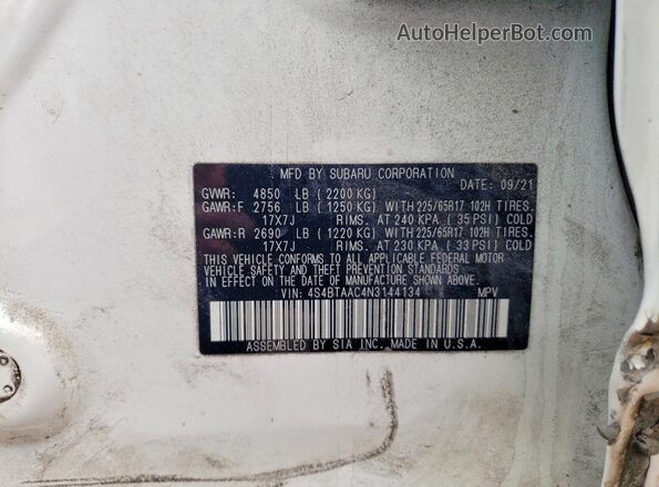 4S4BTAAC4N3144134 2022 SUBARU OUTBACK Белый 