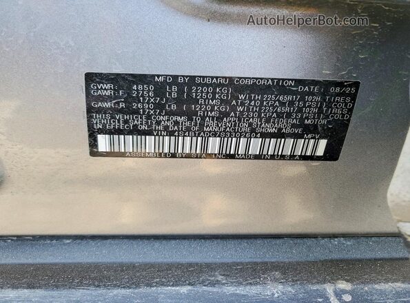 4S4BTADC7S3302604 2025 SUBARU OUTBACK Silver Widok komory silnika