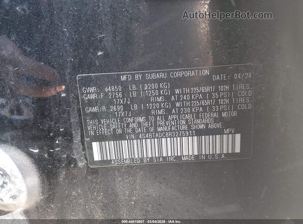 4S4BTADC8R3275911 2024 SUBARU OUTBACK Черный Вид подкапотного пространства
