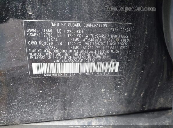 4S4BTADCXM3105218 2021 SUBARU OUTBACK Black Շարժիչի բաժամունքի տեսք