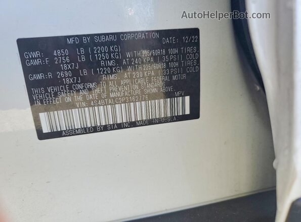 4S4BTALC2P3162776 2023 SUBARU OUTBACK White 