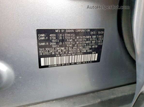 4S4BTANC3M3116625 2021 SUBARU OUTBACK Silver 
