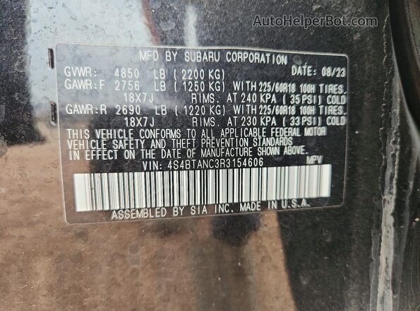 4S4BTANC3R3154606 2024 SUBARU OUTBACK Black VIN կոդի պիտակի տեսք