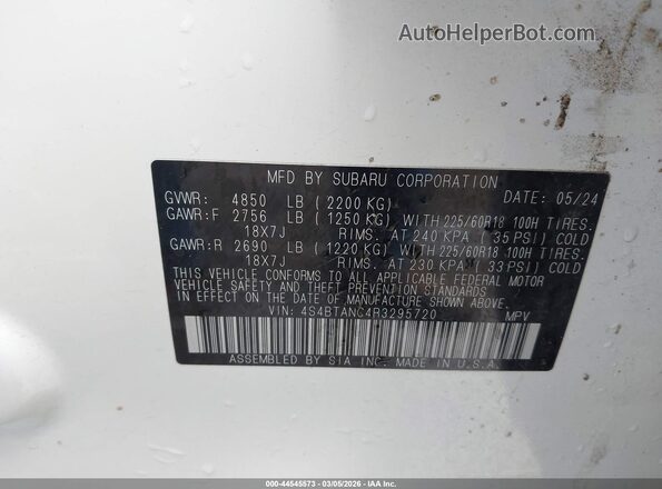 4S4BTANC4R3295720 2024 SUBARU OUTBACK White Vista del compartimento del motor