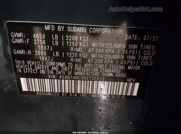 4S4BTANC5R3135510 2024 SUBARU OUTBACK Dark Blue ძრავის განყოფილების ხედი