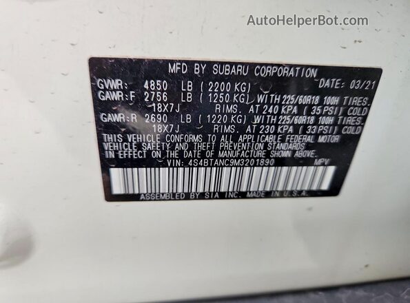 4S4BTANC9M3201890 2021 SUBARU OUTBACK White 