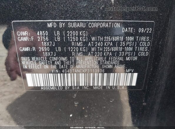 4S4BTANCXP3113936 2023 SUBARU OUTBACK Black Widok komory silnika