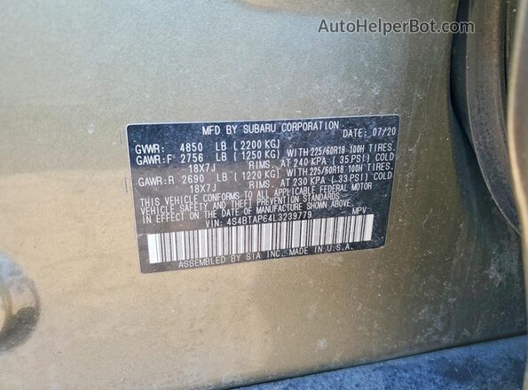4S4BTAPC4L3239779 2020 SUBARU OUTBACK Green 