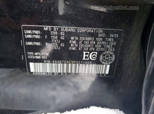 4S4BTDAC3P3211469 2023 SUBARU OUTBACK Black Widok wnętrza 360 stopni