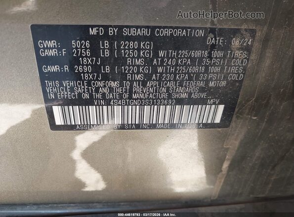 4S4BTGND3S3133692 2025 SUBARU OUTBACK Green Widok komory silnika