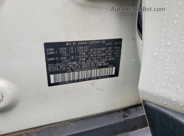 4S4BTGUD0N3216924 2022 SUBARU OUTBACK White ძრავის განყოფილების ხედი