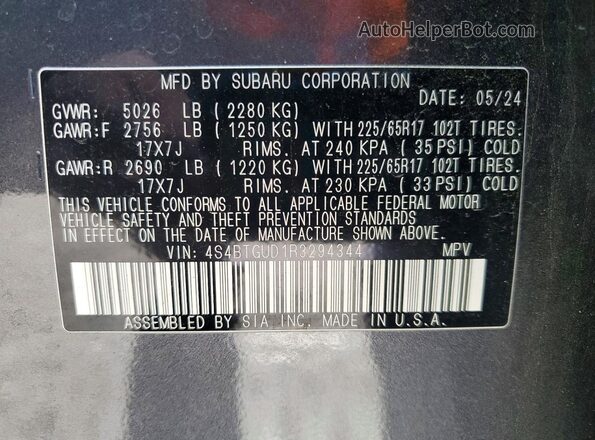 4S4BTGUD1R3294344 2024 SUBARU OUTBACK Gray Vista de la etiqueta del VIN